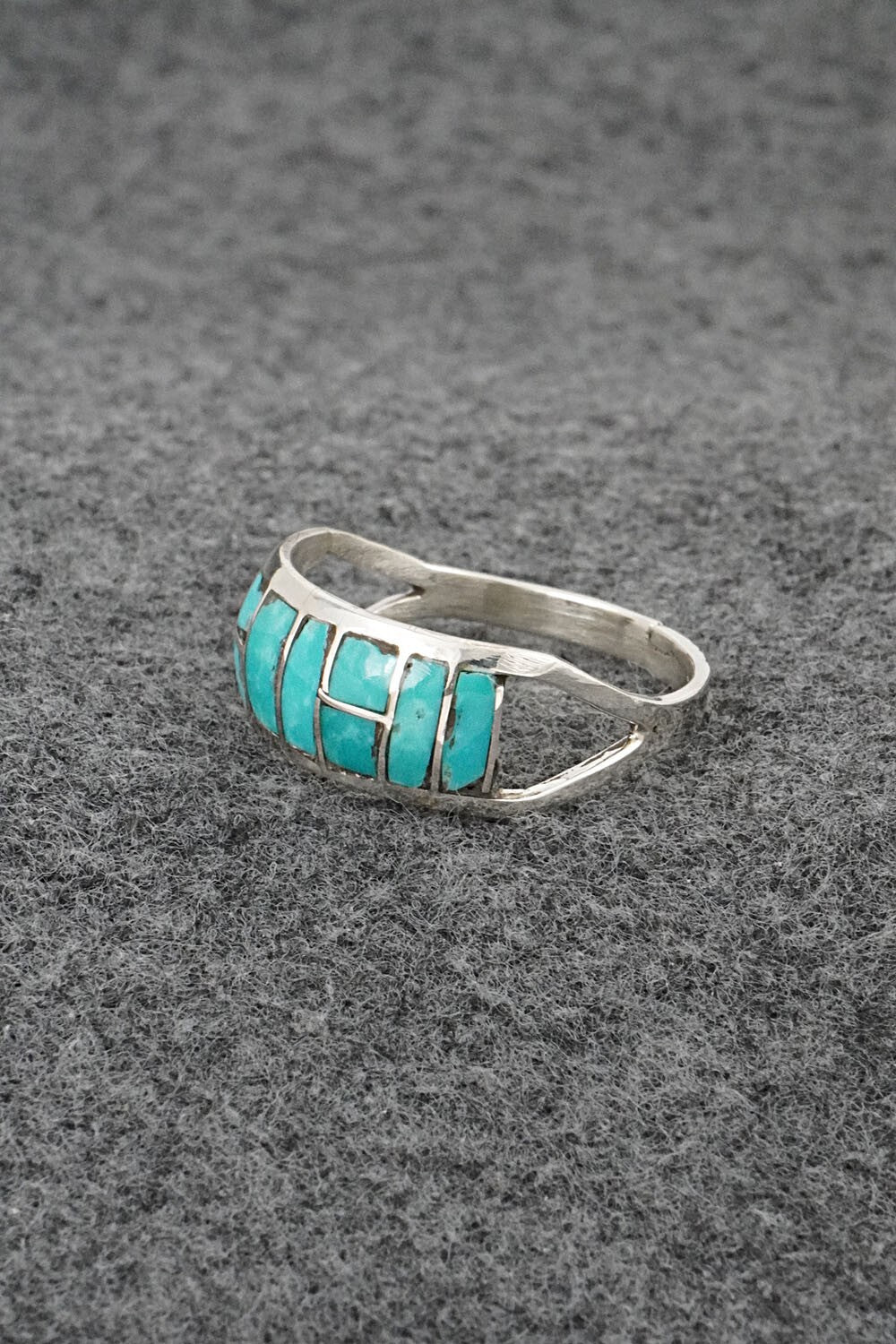 Turquoise & Sterling Silver Inlay Ring - Matilda Chattin - Size 12