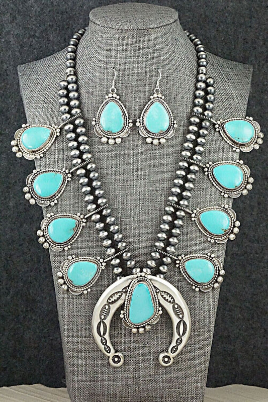 Turquoise & Sterling Silver Squash Blossom Set - Tom Lewis