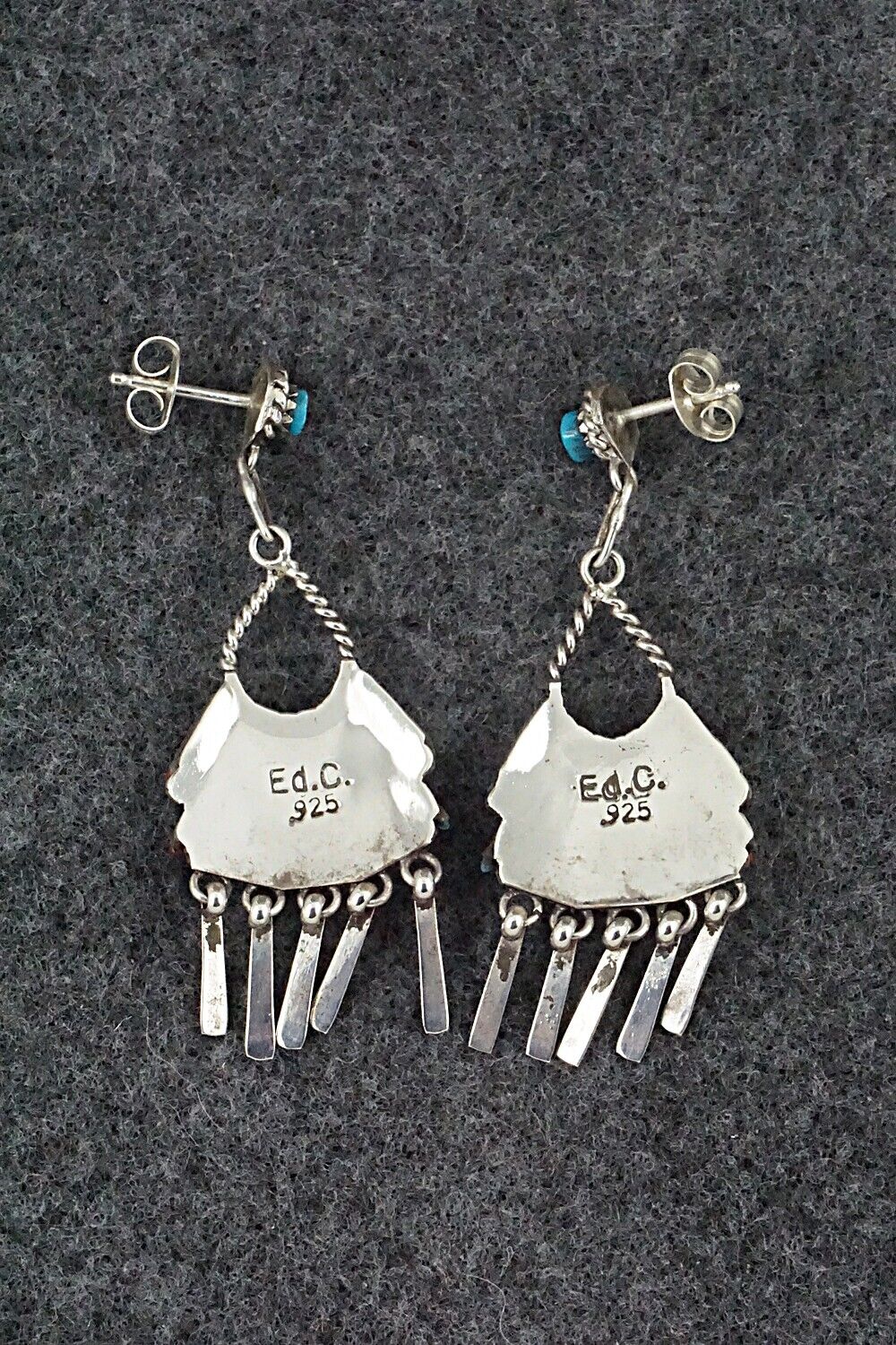 Turquoise, Coral & Sterling Silver Earrings - Edmund Cooeyate