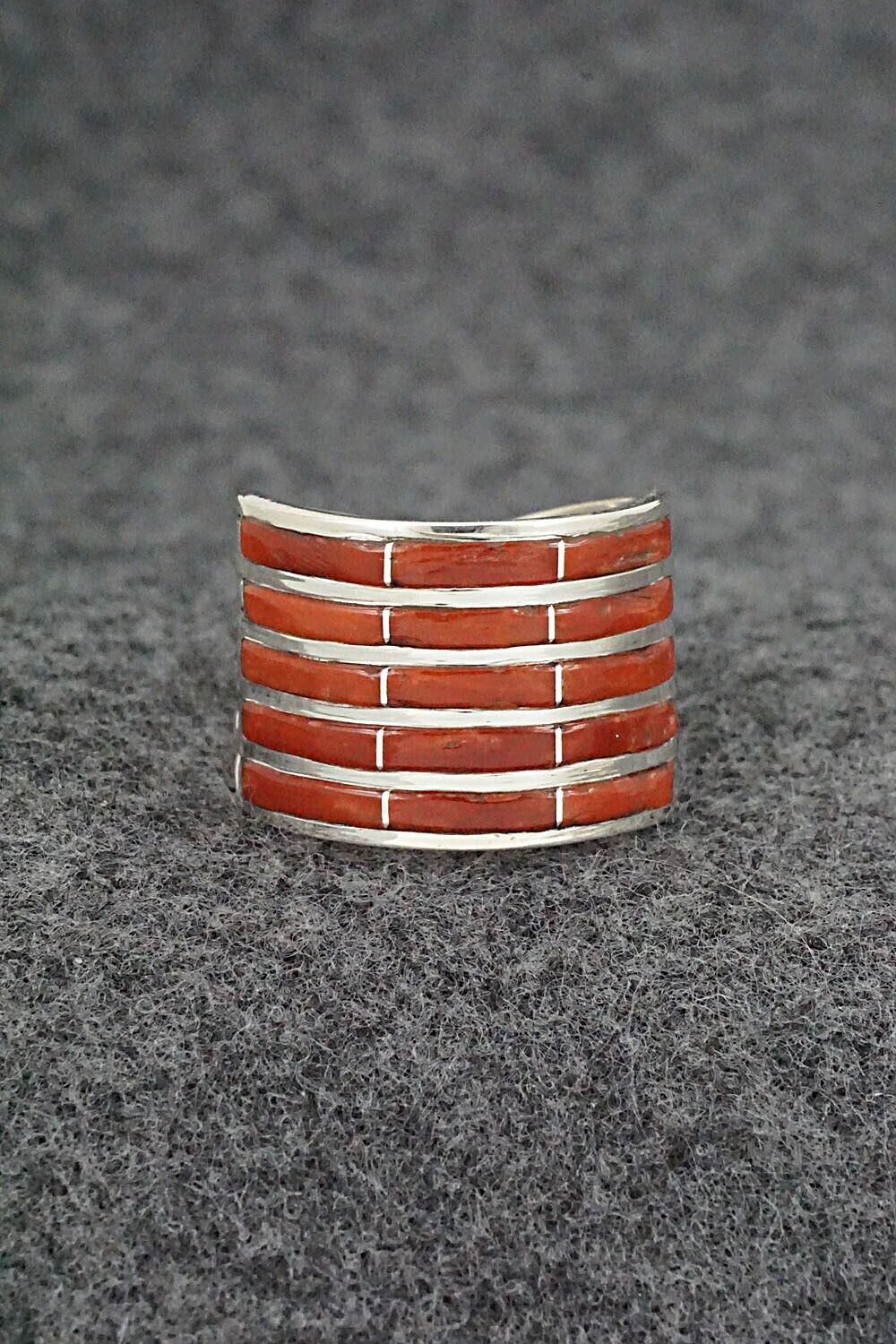 Coral & Sterling Silver Ring - Andrew Enrico - Size 8