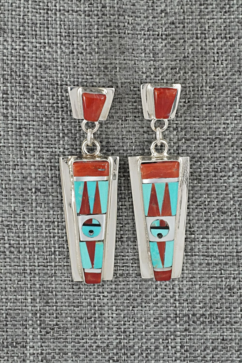 Multi Stone Inlay & Sterling Silver Earrings - Roland Edaakie