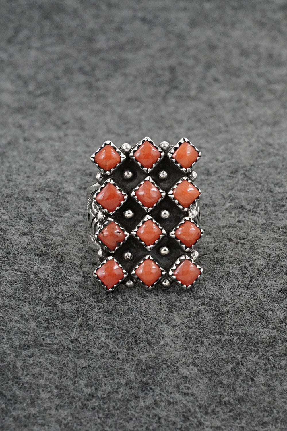 Coral & Sterling Silver Ring - Verley Betone - Size 8.5