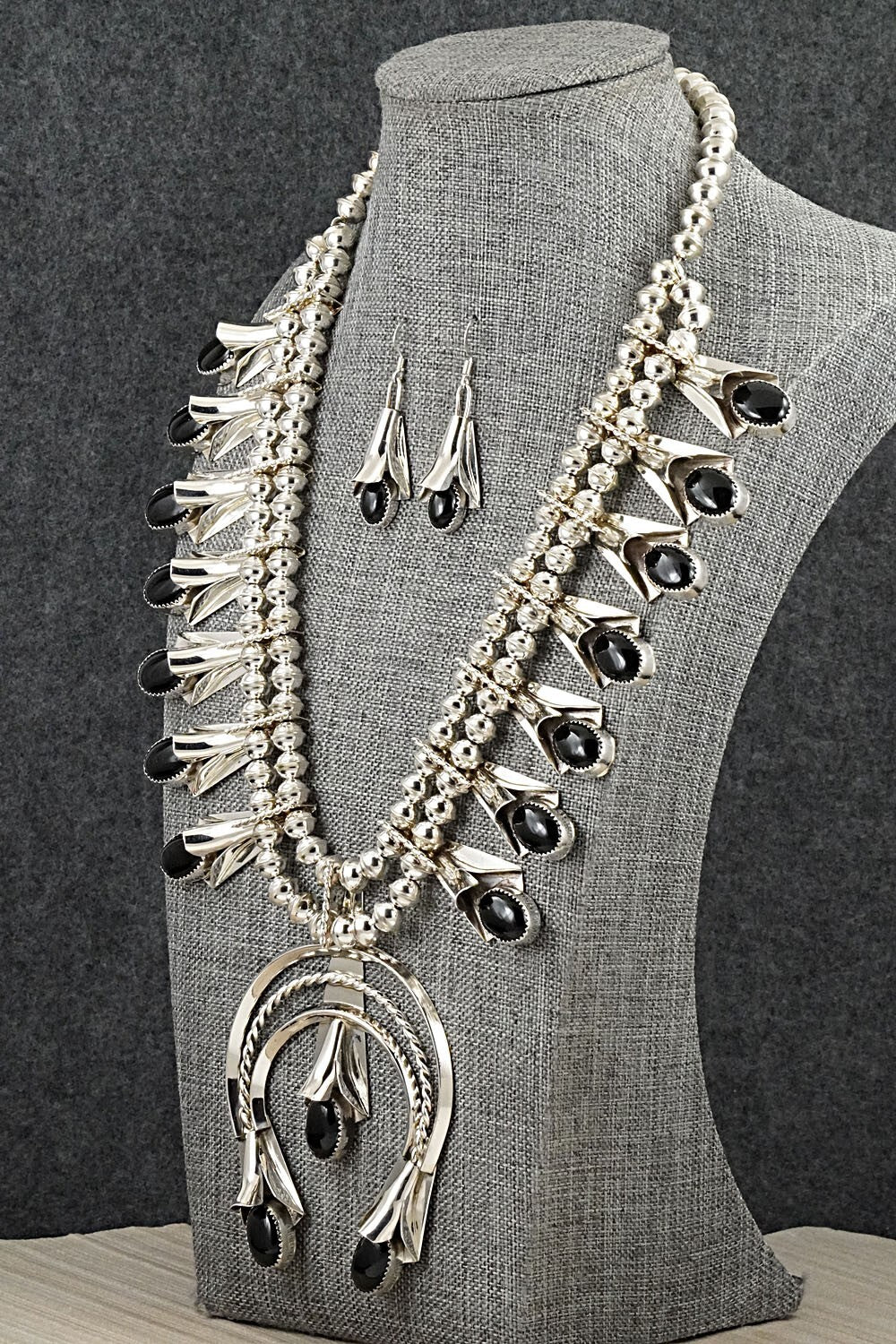 Onyx & Sterling Silver Squash Blossom Set - Louise Yazzie