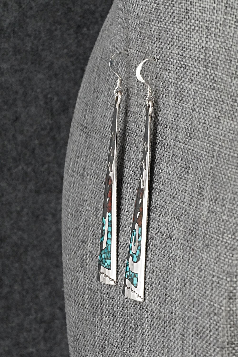 Turquoise, Coral Chip & Sterling Silver Earrings - Joleen Yazzie