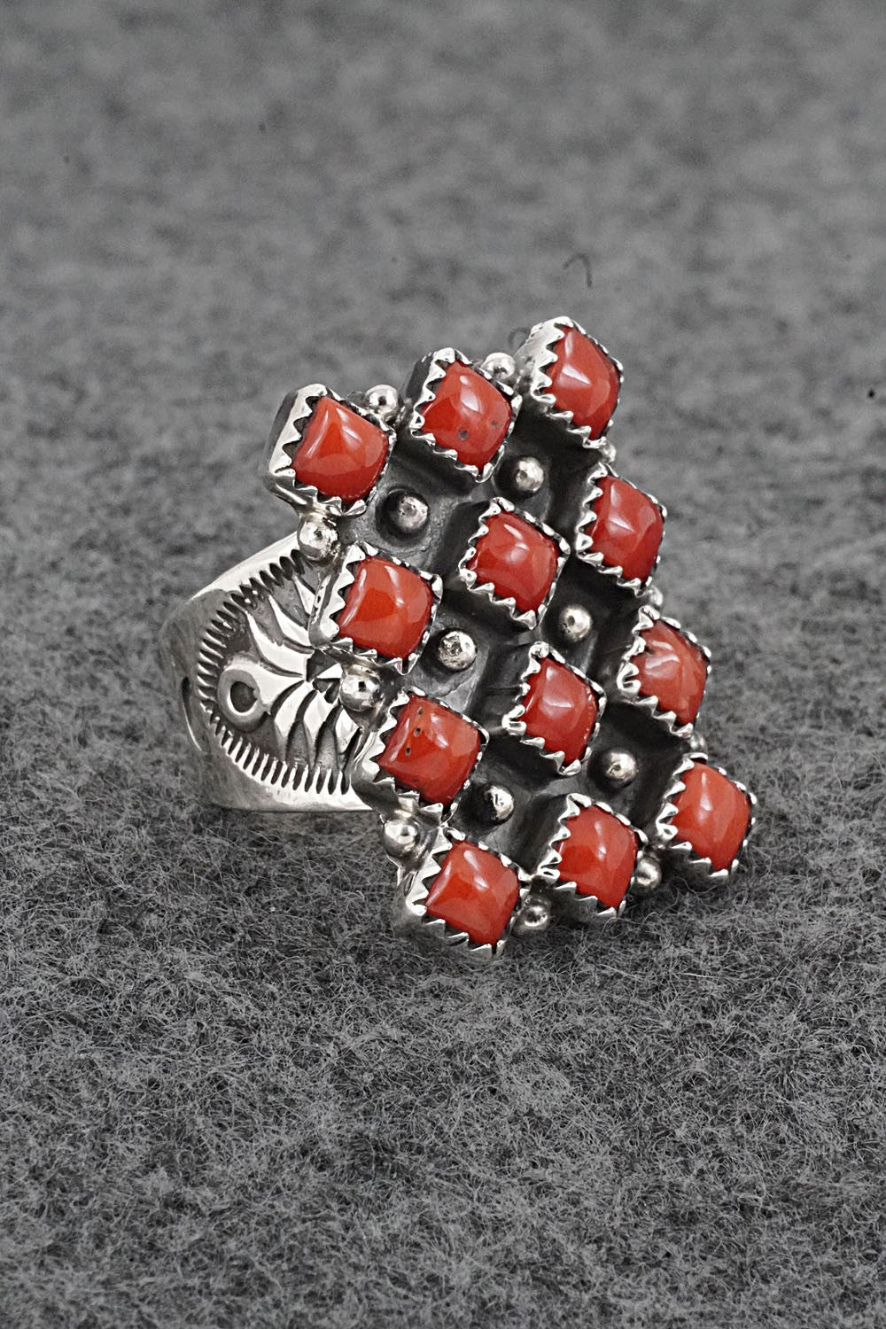Coral & Sterling Silver Ring - Verley Betone - Size 6