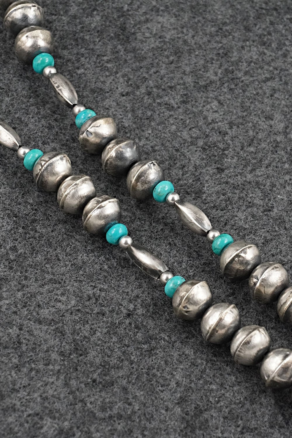 Turquoise & Sterling Silver Navajo Pearl Necklace 20" - Vintage