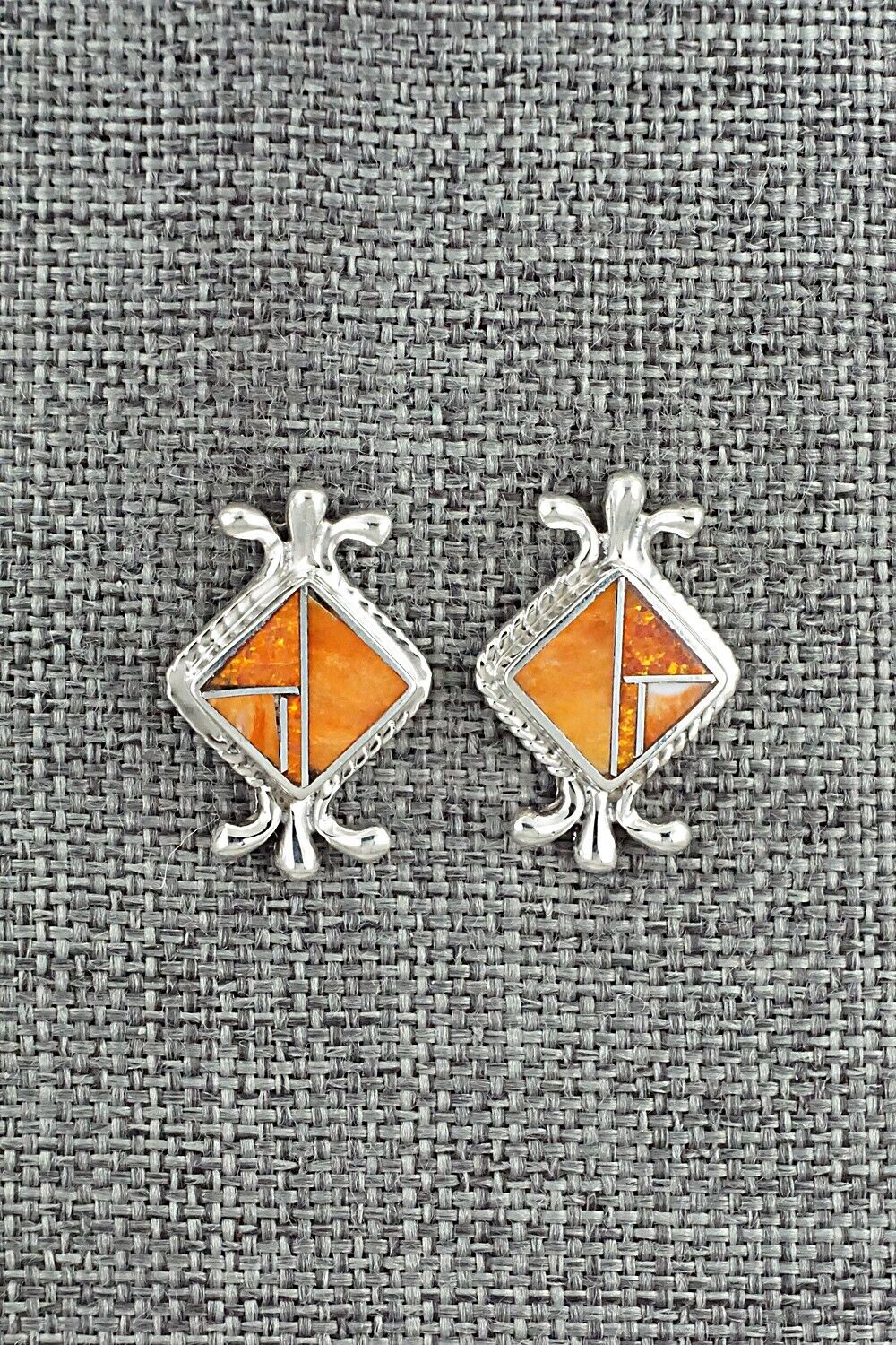Spiny Oyster, Opalite & Sterling Silver Inlay Earrings - James Manygoats
