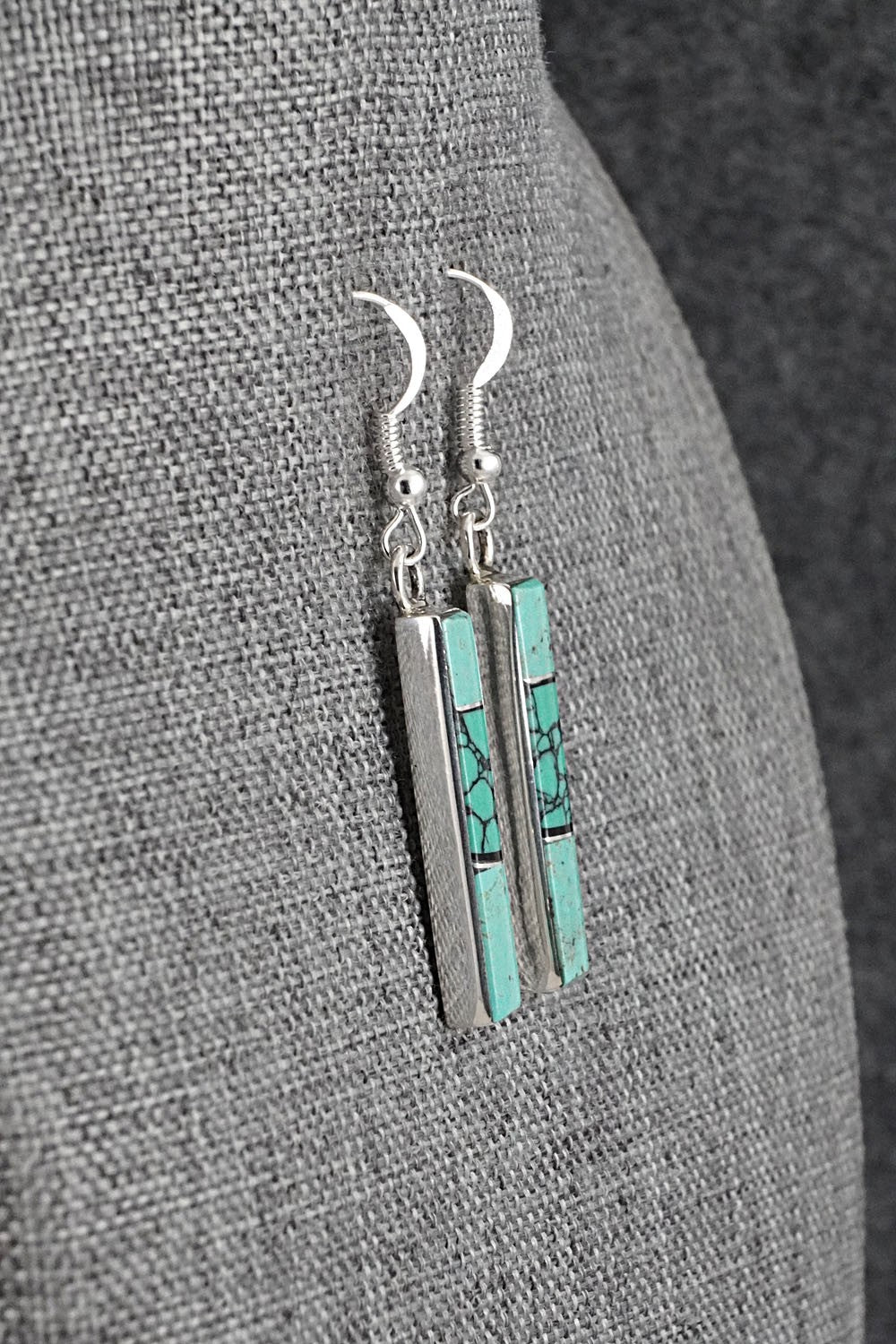 Turquoise, Onyx & Sterling Silver Earrings - Marilyn Yazzie