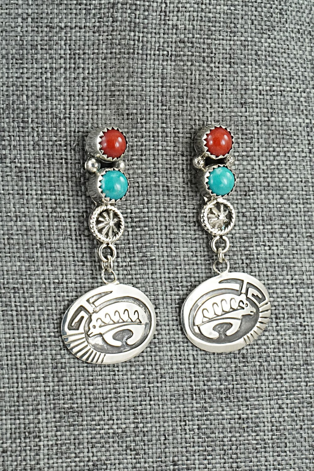 Turquoise, Coral & Sterling Silver Earrings - Annette Martinez