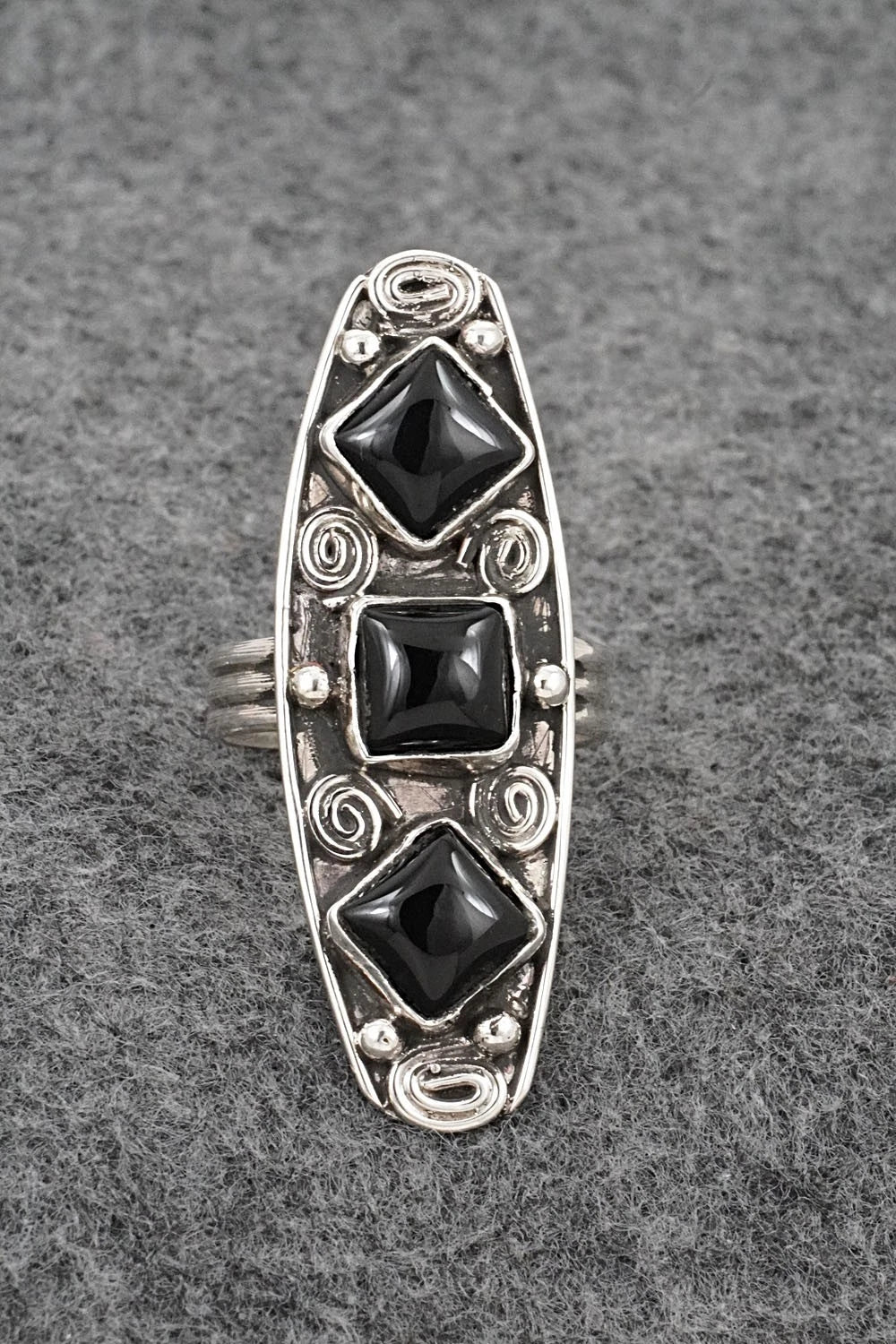 Onyx & Sterling Silver Ring - Priscilla Reeder - Size 9