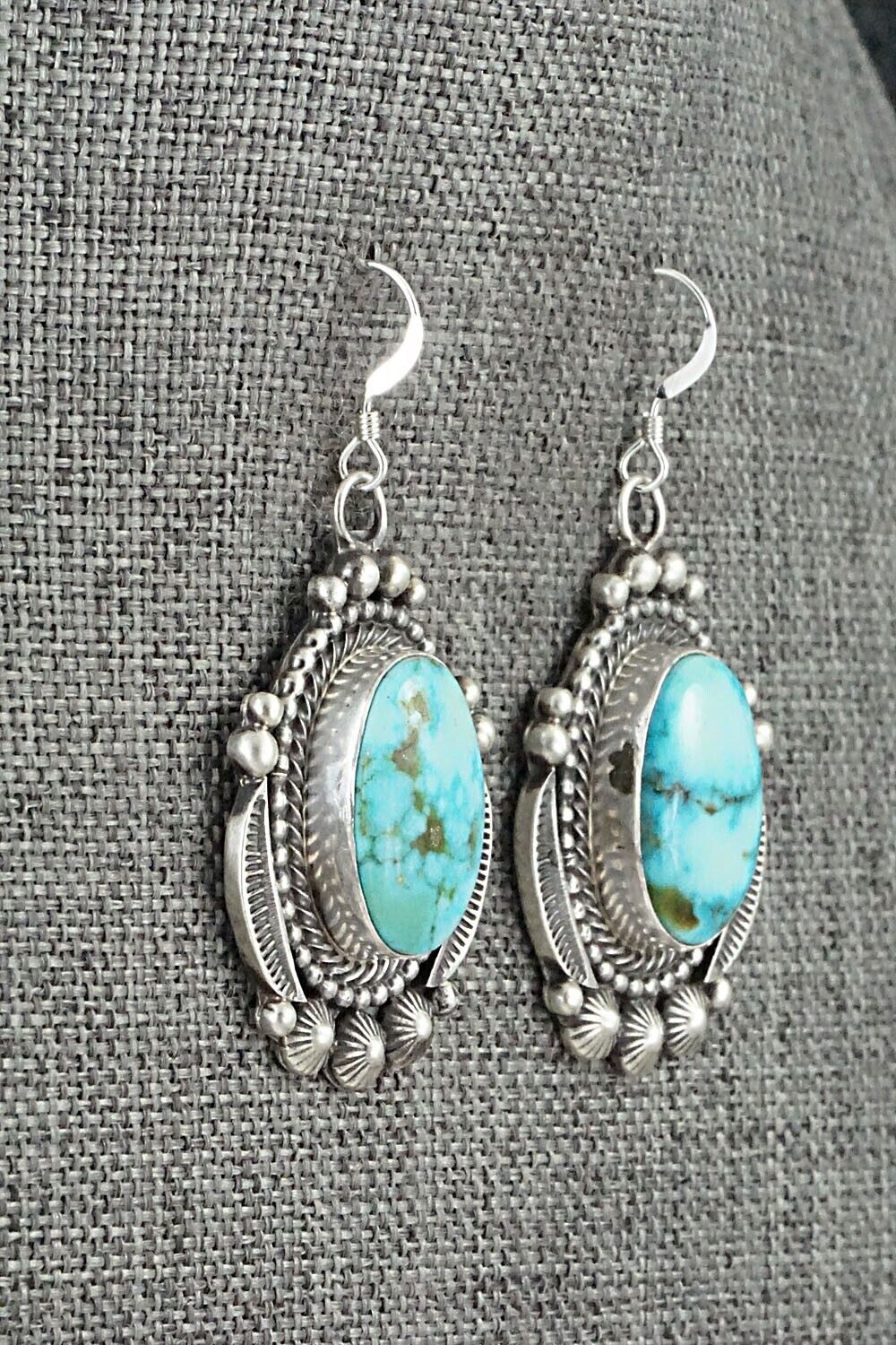 Turquoise & Sterling Silver Squash Blossom and Earrings Set - Tom Lewis