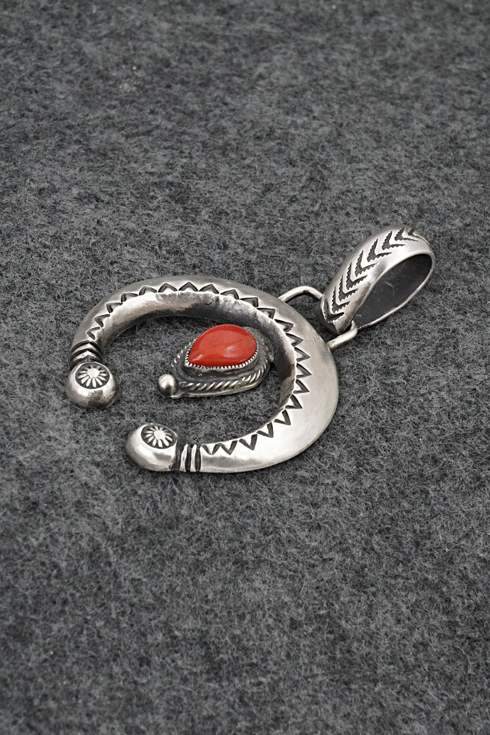 Coral & Sterling Silver Naja Pendant - Calvin Martinez