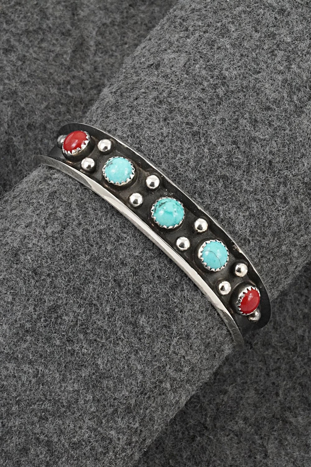 Turquoise, Coral & Sterling Silver Bracelet - Paul Largo