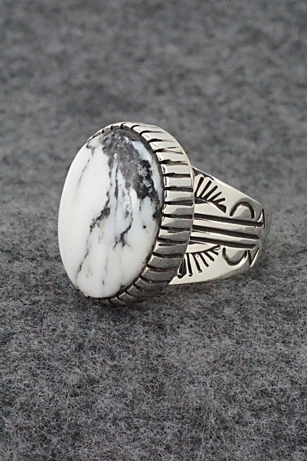 White Buffalo & Sterling Silver Ring - Akee Douglas - Size 11