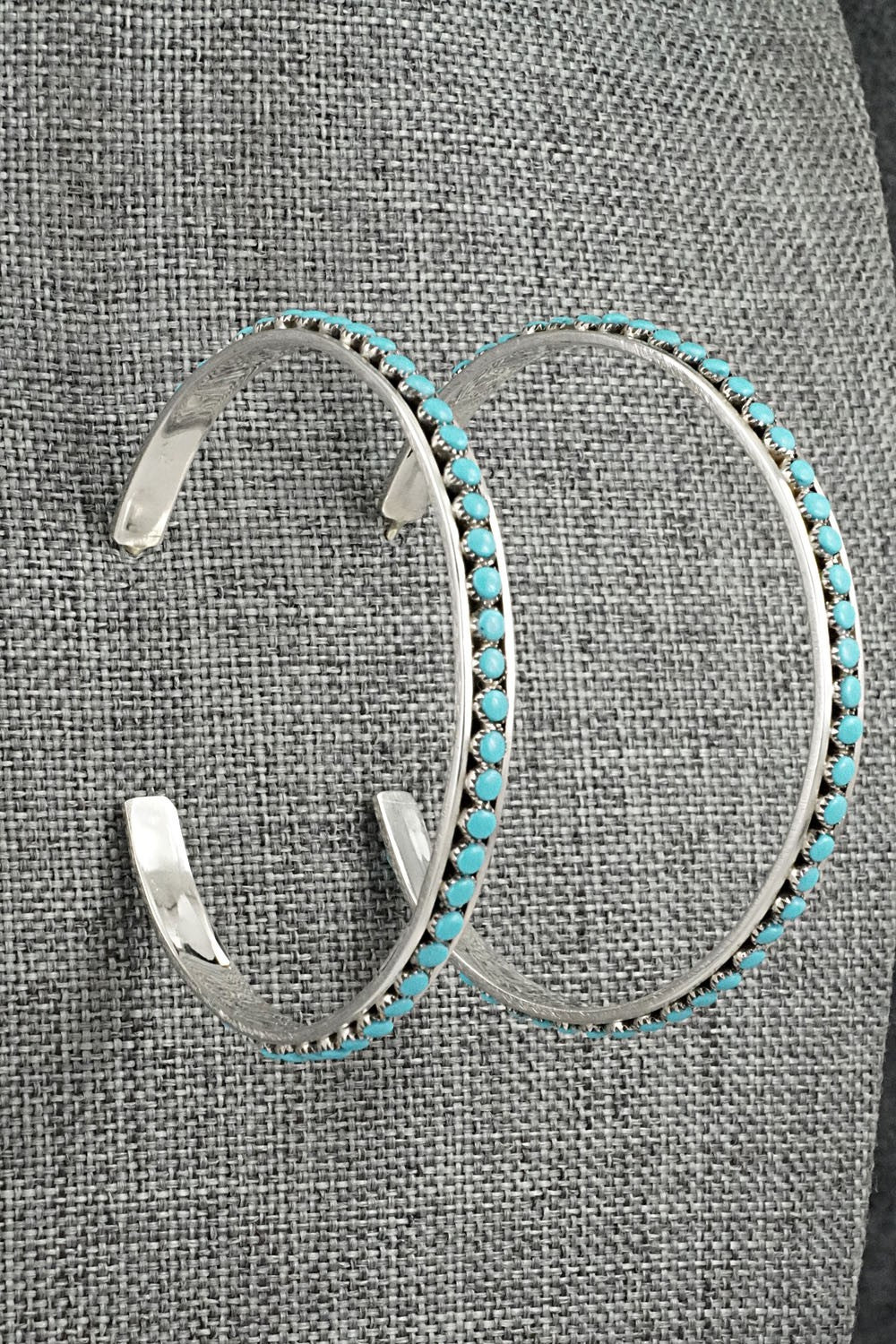 Turquoise & Sterling Silver Hoop Earrings - Lois Tzuni
