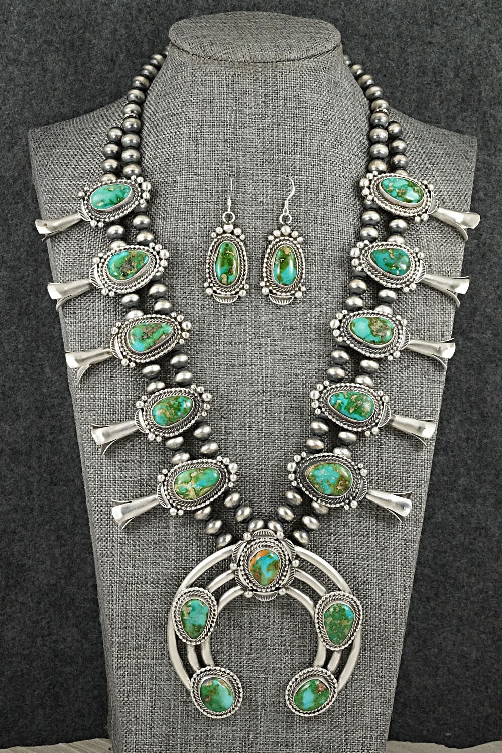 Turquoise & Sterling Silver Squash Blossom Set - Tom Lewis