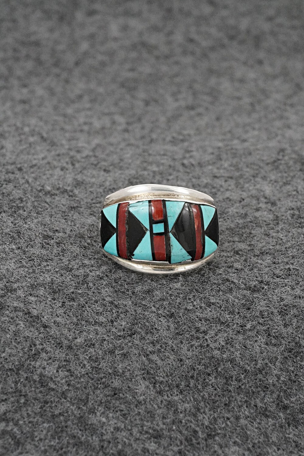 Multi-Stone & Sterling Silver Inlay Ring - Ola Eriacho - Size 7.5