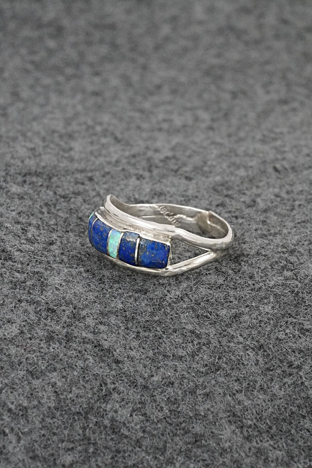 Opalite,Lapis & Sterling Silver Inlay Ring - Ola Eriacho - Size 8
