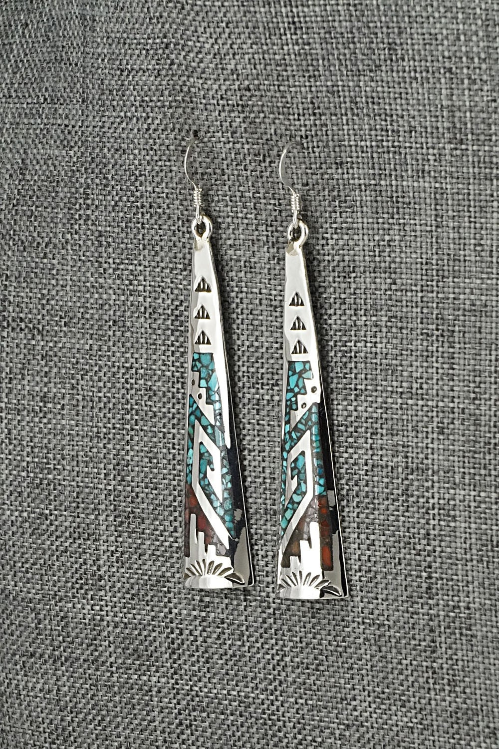 Turquoise, Coral Chip & Sterling Silver Earrings - Joleen Yazzie