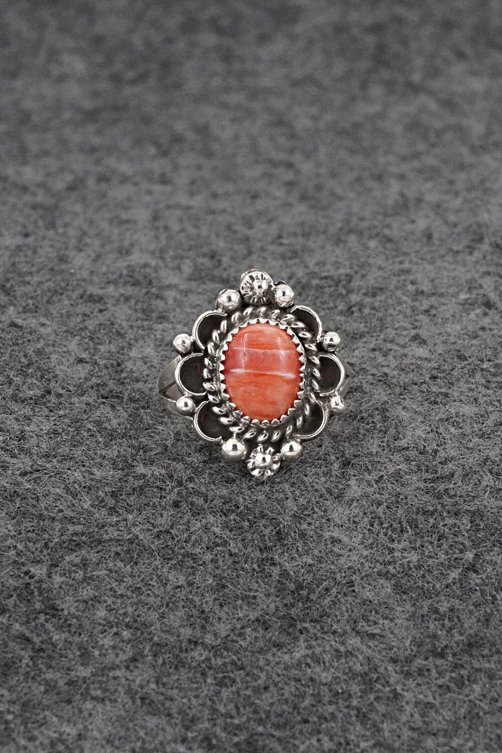 Spiny Oyster & Sterling Silver Ring - Frieda Martinez - Size 6.5