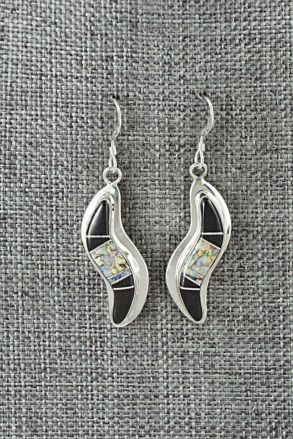 Onyx, Opalite & Sterling Silver Inlay Earrings - James Manygoats