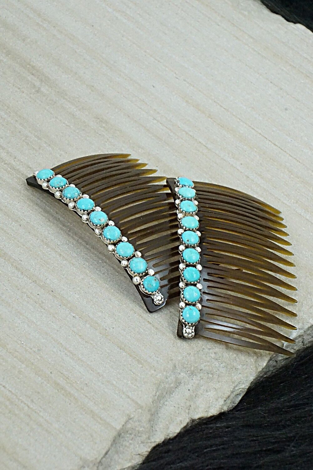 Turquoise & Sterling Silver Hair Combs - Martin Muskett
