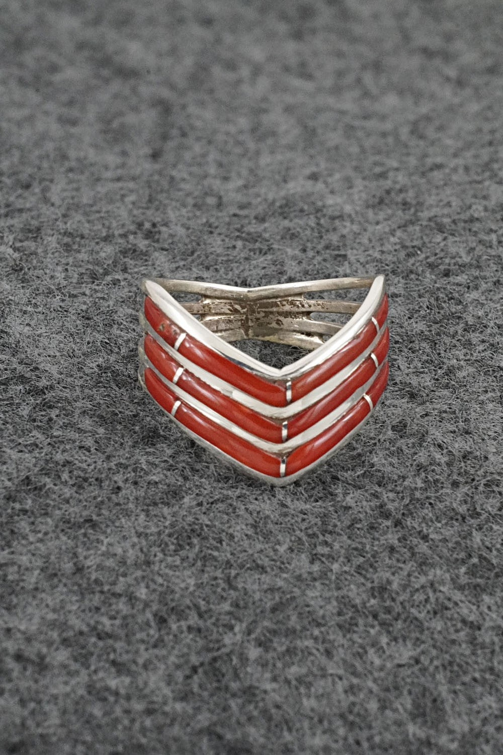 Coral & Sterling Silver Ring - Andrew Enrico - Size 7.5
