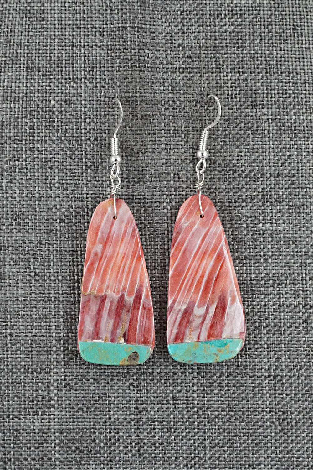 Spiny Oyster, Turquoise & Sterling Silver Earrings - Louise Pete