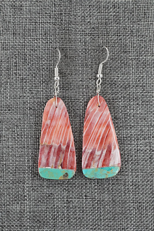 Spiny Oyster, Turquoise & Sterling Silver Earrings - Louise Pete