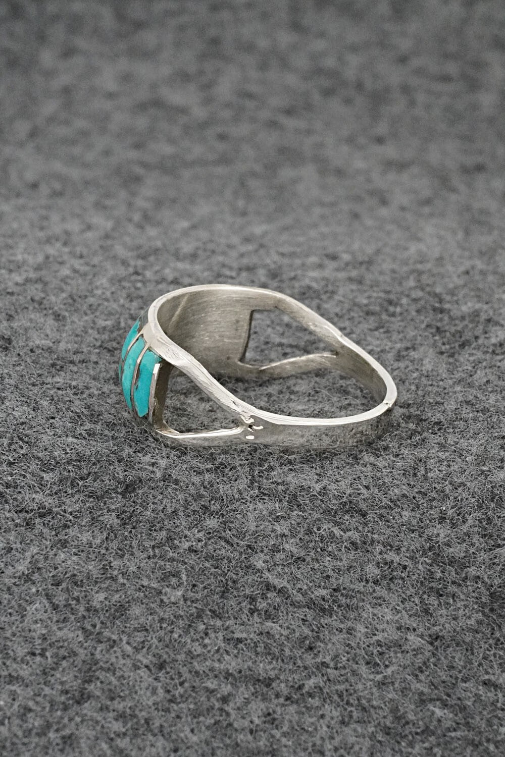 Turquoise & Sterling Silver Inlay Ring - Matilda Chattin - Size 12
