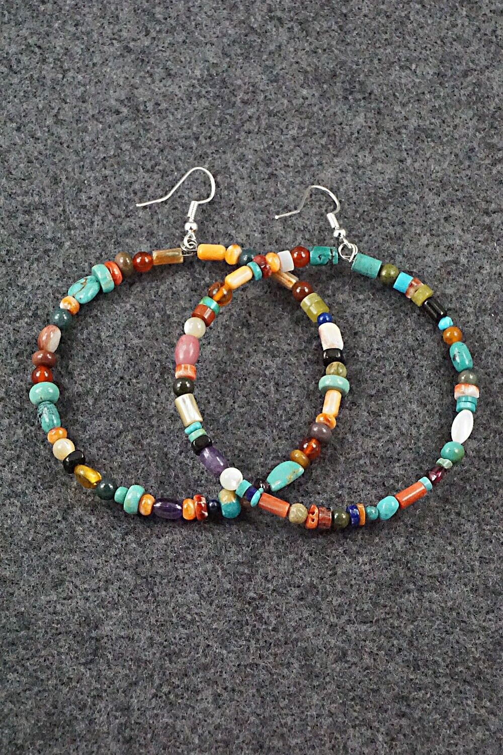 Multi Stone & Sterling Silver Hoop Earrings - Helen Tsosie