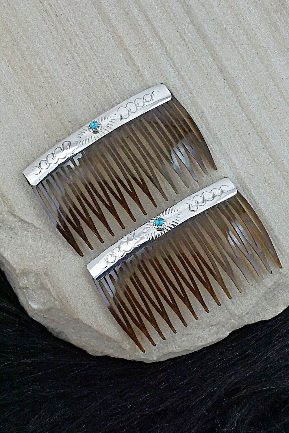Turquoise & Sterling Silver Hair Combs - Randall Dalgai