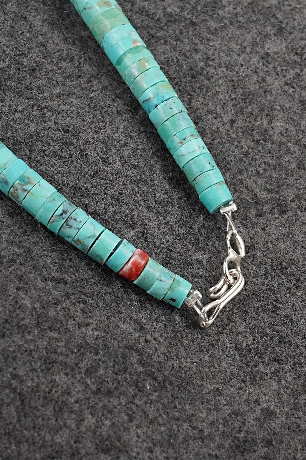 Turquoise, Spiny Oyster and Sterling Silver Necklace - Lupe Lovato