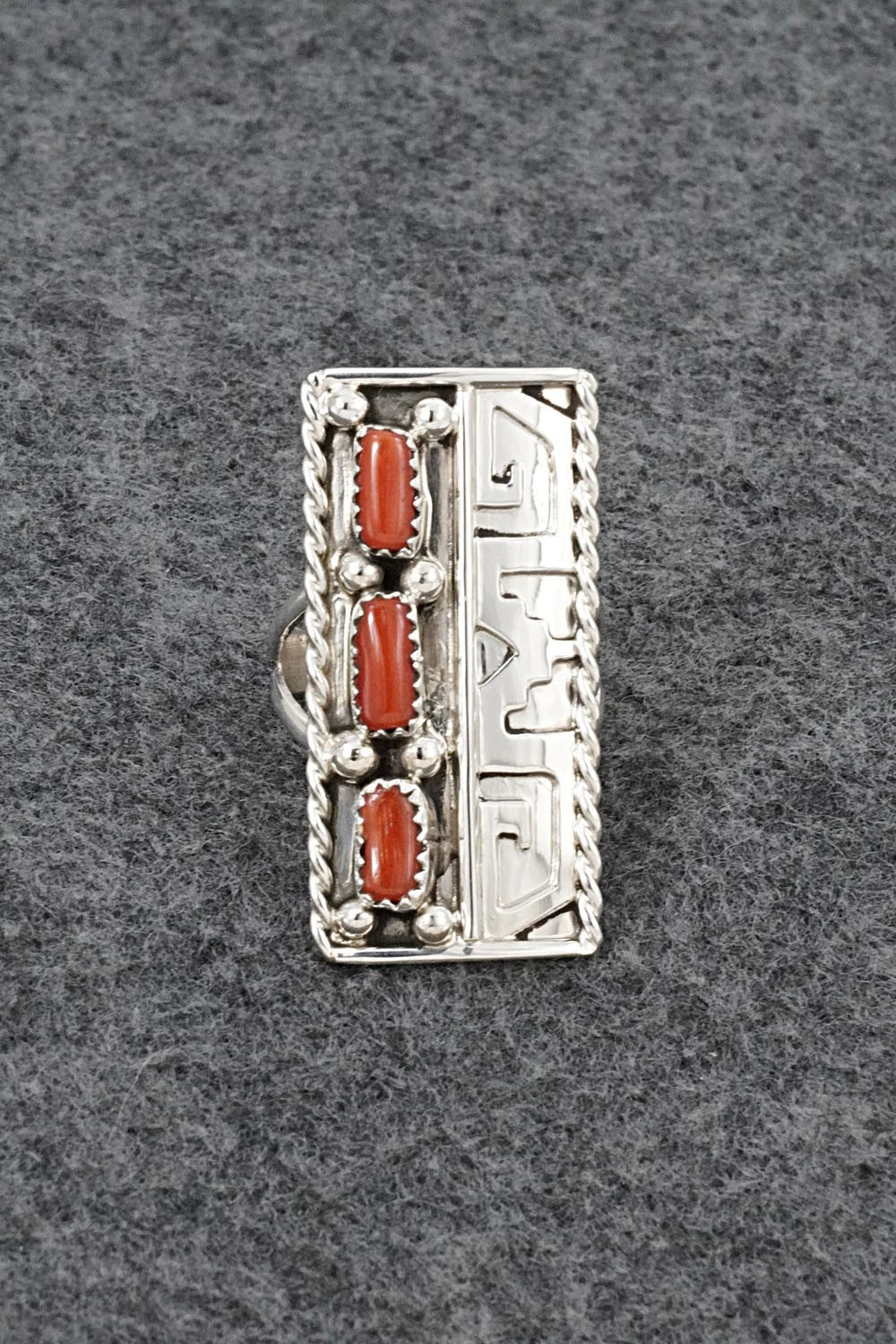 Coral & Sterling Silver Ring - Ronnie Spencer - Size 9.5