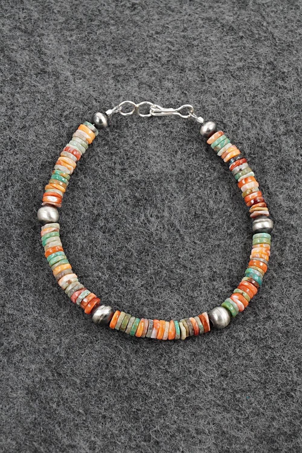 Turquoise, Spiny Oyster & Sterling Silver Bracelet - Doreen Jake