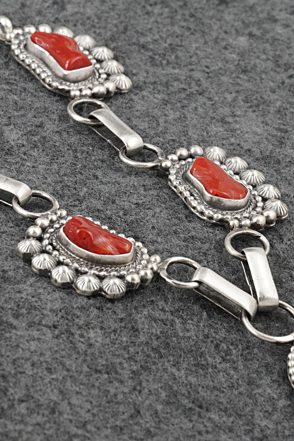 Turquoise, Coral & Sterling Silver Necklace and Earrings Set - Tom Lewis