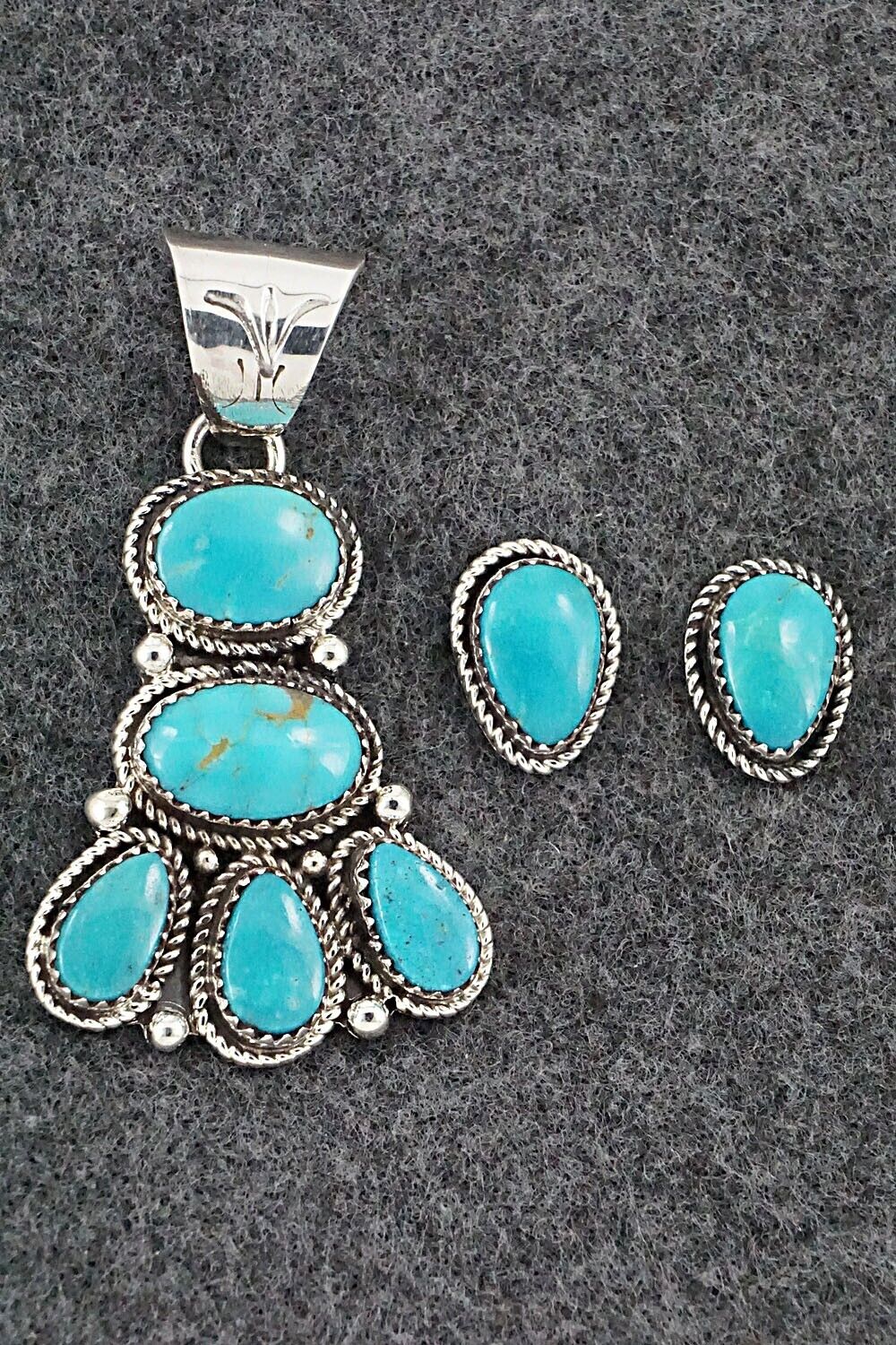 Turquoise & Sterling Silver Pendant and Earrings Set - Ernest Hawthorne