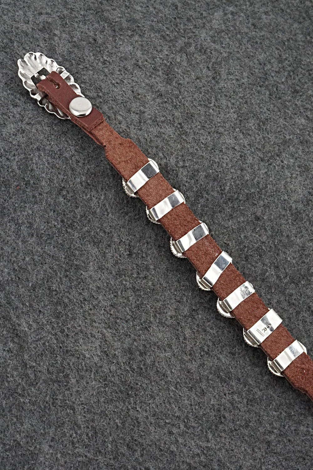 Turquoise, Sterling Silver & Leather Bracelet - Bonnie Willie