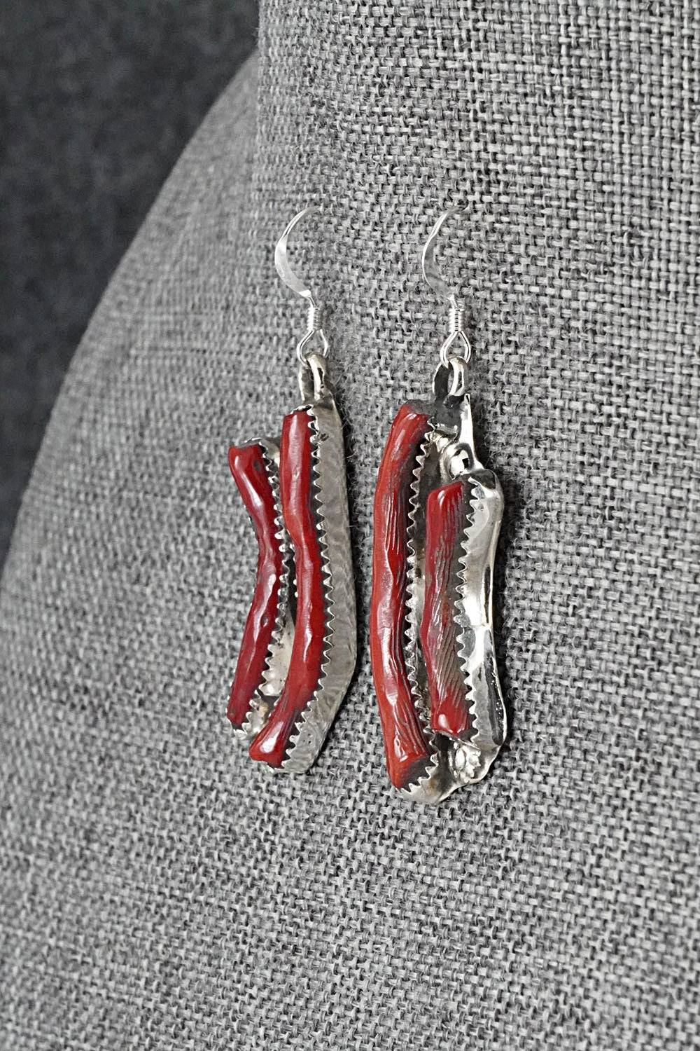 Coral & Sterling Silver Necklace and Earrings Set - Tsabetsaye