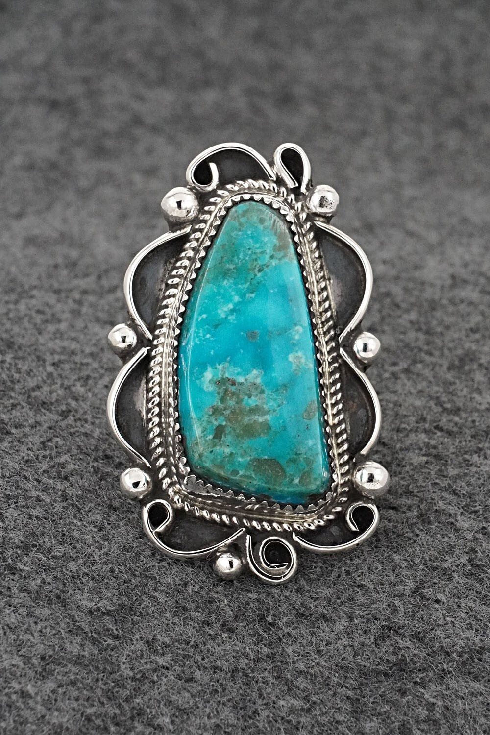 Turquoise & Sterling Silver Ring - Leslie Nez - Size 8.5