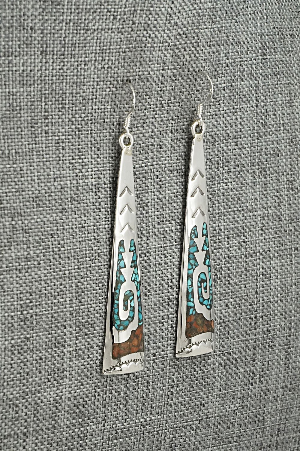 Turquoise, Coral Chip & Sterling Silver Earrings - Joleen Yazzie