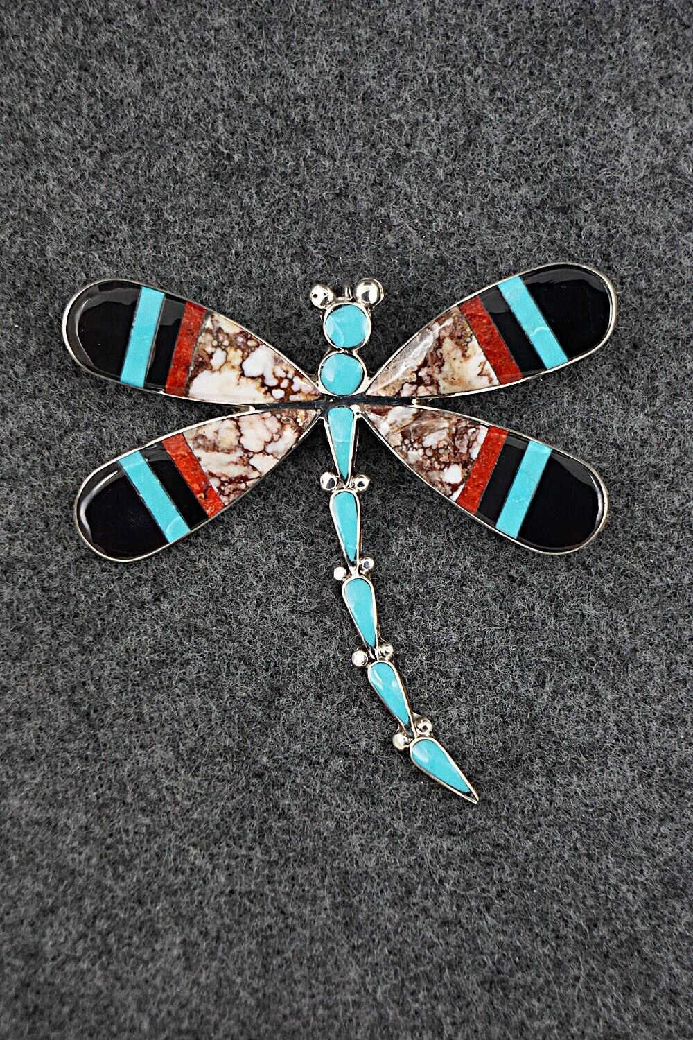 Multi Stone & Sterling Silver Inlay Pendant/Pin - Angus Ahiyite