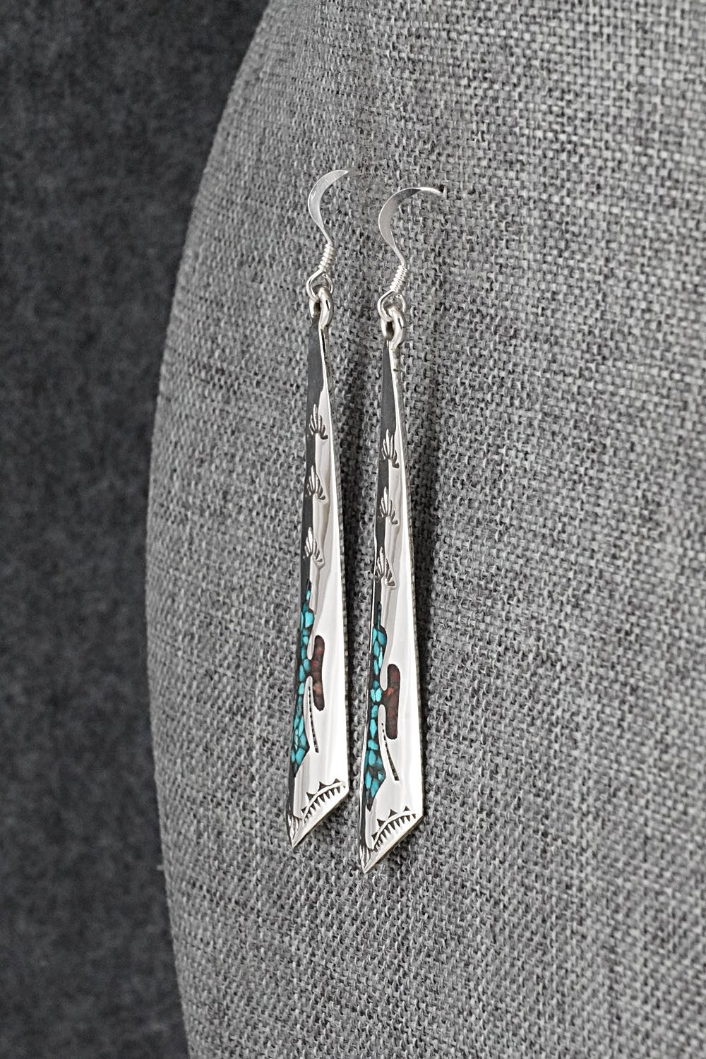 Turquoise, Coral Chip & Sterling Silver Earrings - Joleen Yazzie