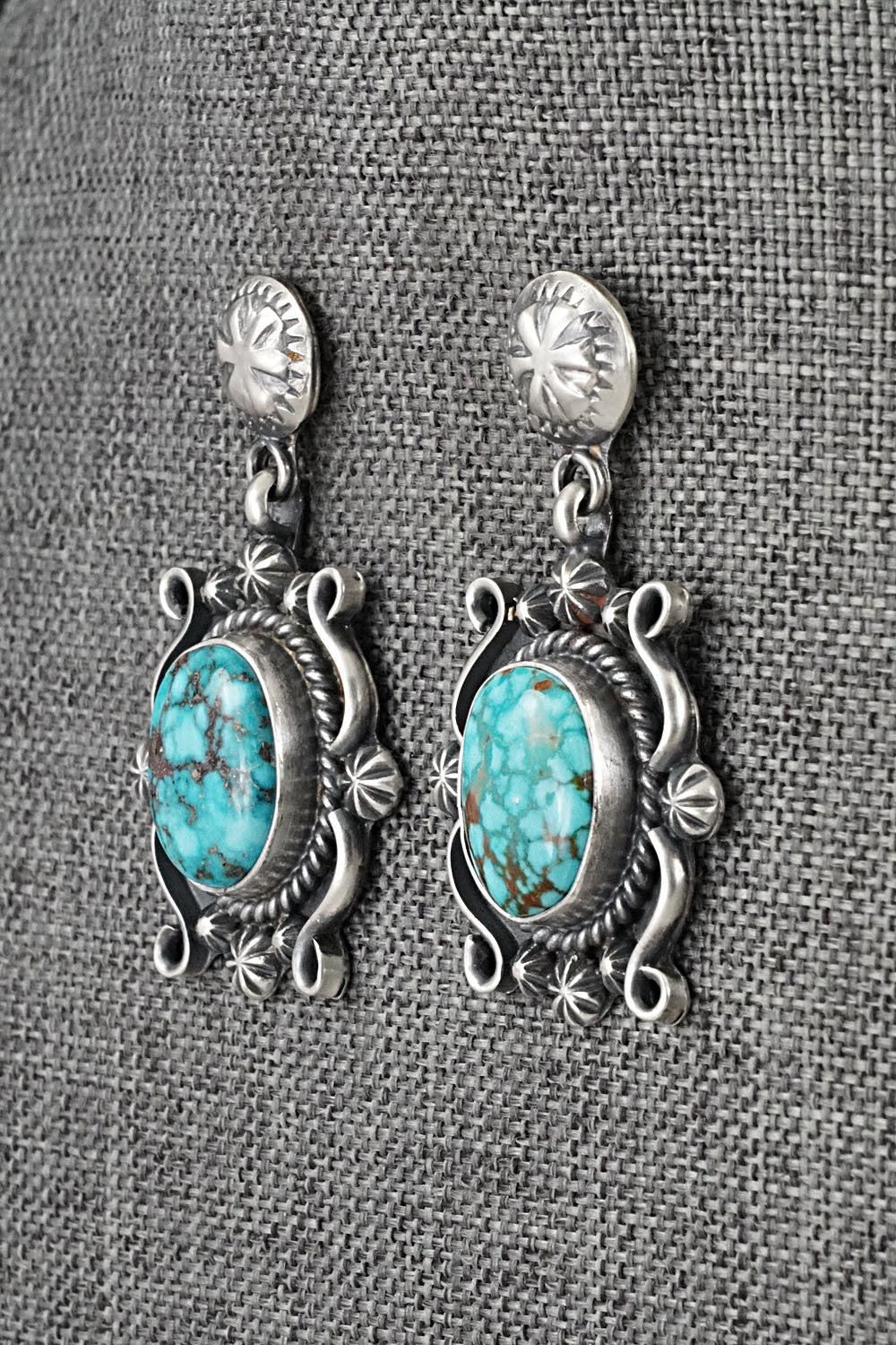 Turquoise & Sterling Silver Necklace and Earrings Set - Raymond Delgarito