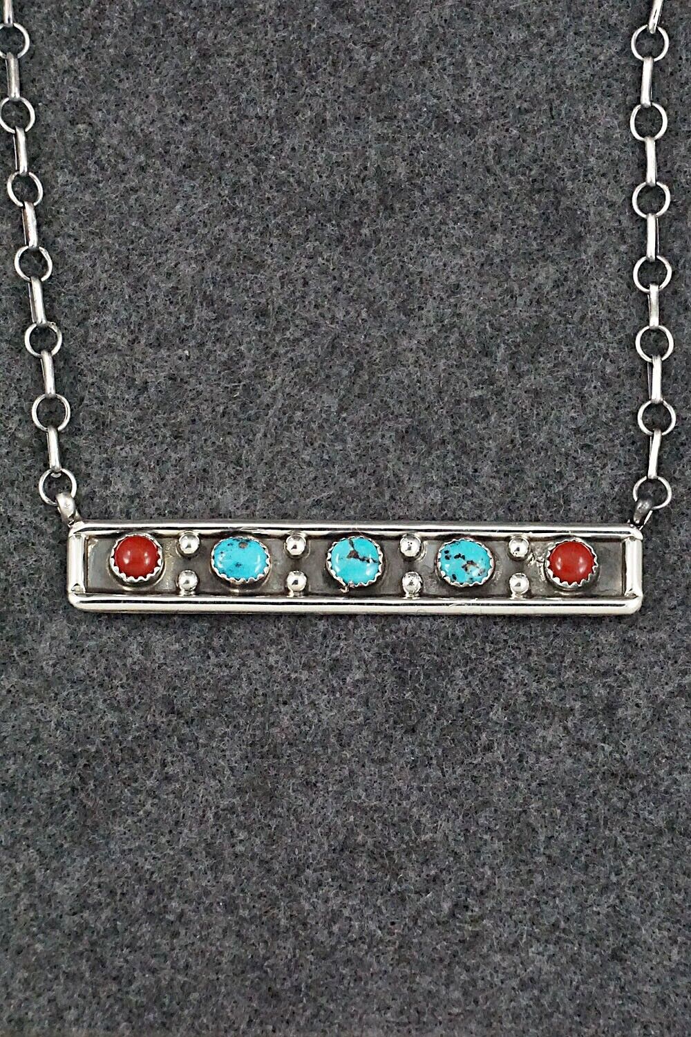 Turquoise, Coral & Sterling Silver Necklace - Paul Largo