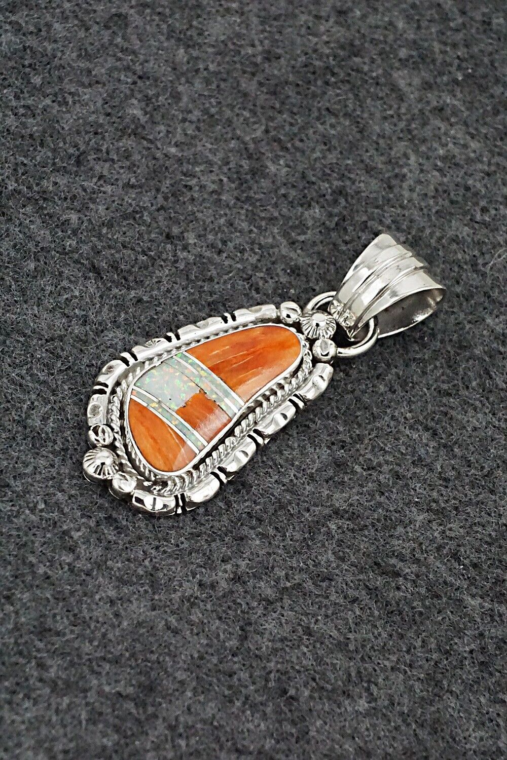 Spiny Oyster, Opalite & Sterling Silver Pendant - James Manygoats