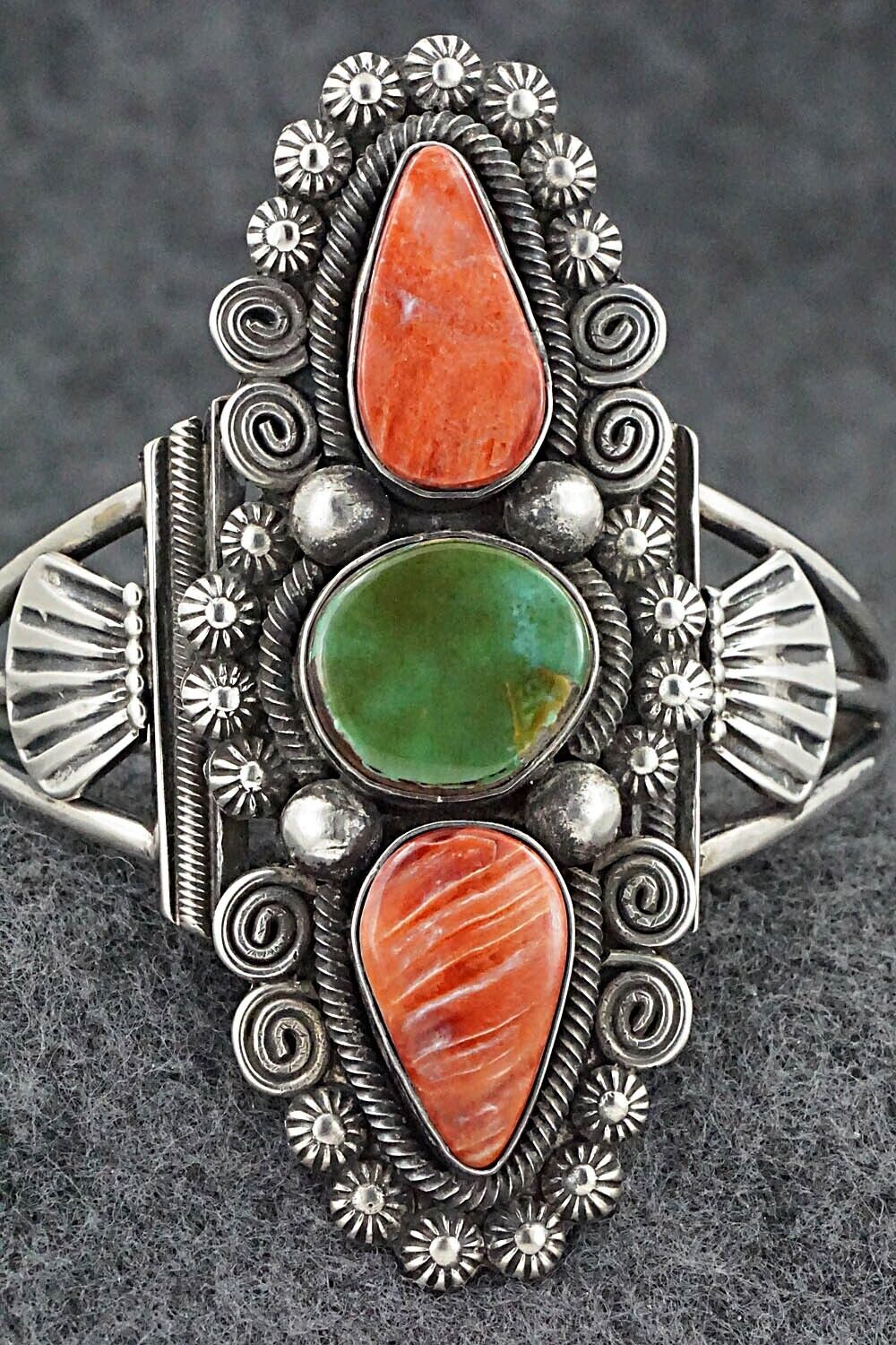 Spiny Oyster, Turquoise & Sterling Silver Bracelet - Jess Martinez