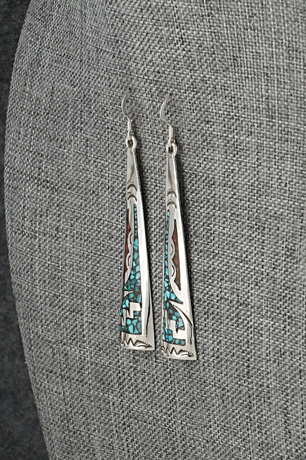 Turquoise, Coral Chip & Sterling Silver Earrings - Joleen Yazzie