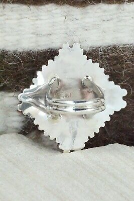 Turquoise, Coral & Sterling Silver Ring - Edmund Cooeyate - Size 6