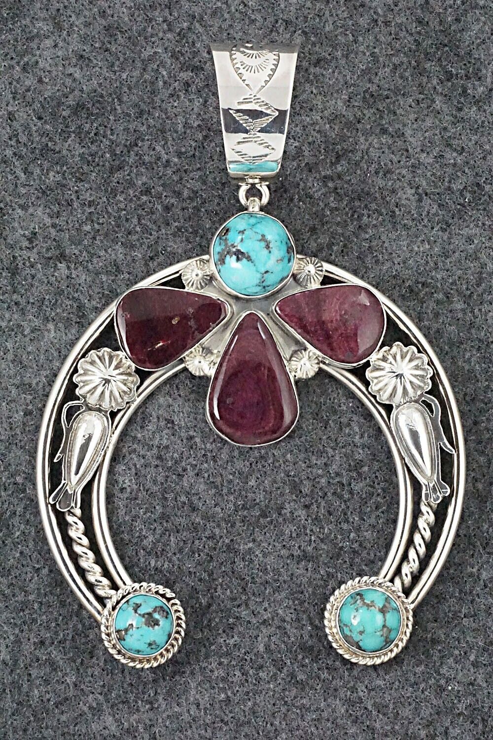 Turquoise, Spiny Oyster and Sterling Silver Pendant - Derrick Gordon